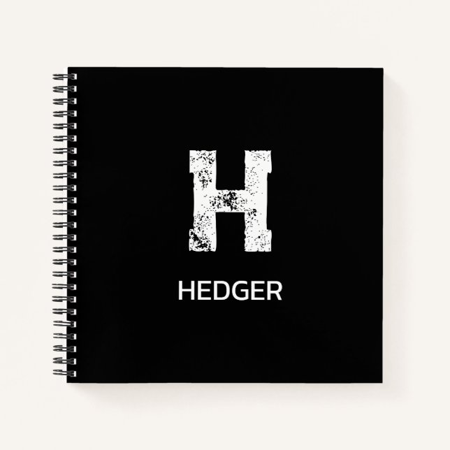 CARNET MINIMALIST WHITE ONE LETTER MONOGRAM NAME BLACK  (Devant)