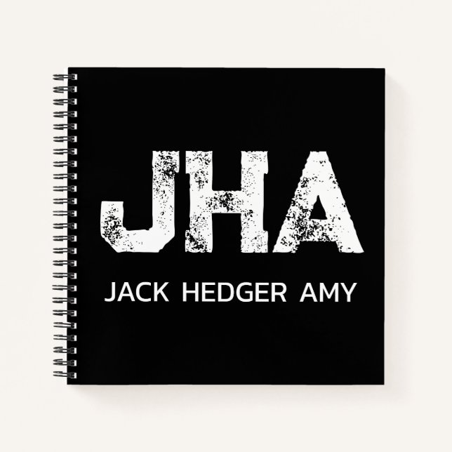 CARNET MINIMALIST WHITE THREE LETTER MONOGRAM NAME BLACK  (Devant)