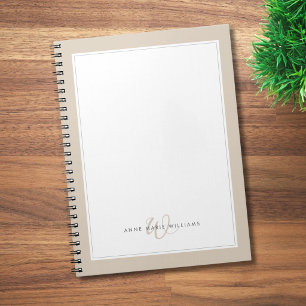 Carnet Minimaliste Marron Moka Deux Bordures Monogramme