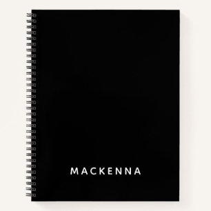 Carnet Minimaliste moderne élégant noir Nom personnalis