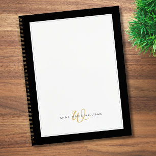 Carnet Minimaliste Noir Or Deux Bordures Monogramme