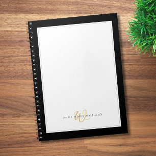 Carnet Minimaliste Noir Or Deux Bordures Monogramme