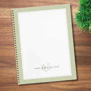 Carnet Minimaliste Sage Vert Deux Bordures Monogramme