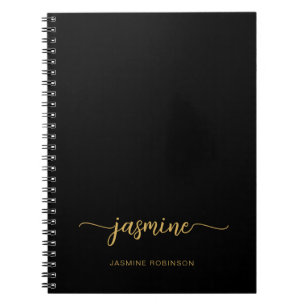 Carnet Minimaliste Script de Nom Monogramme Féminin Or No