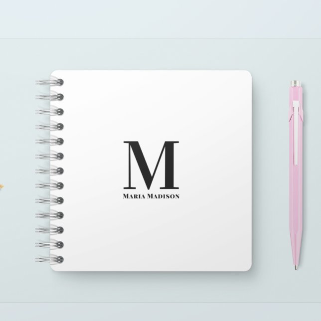 Carnet Minimaliste Simple Monogramme Noir Blanc  (Créateur téléchargé)