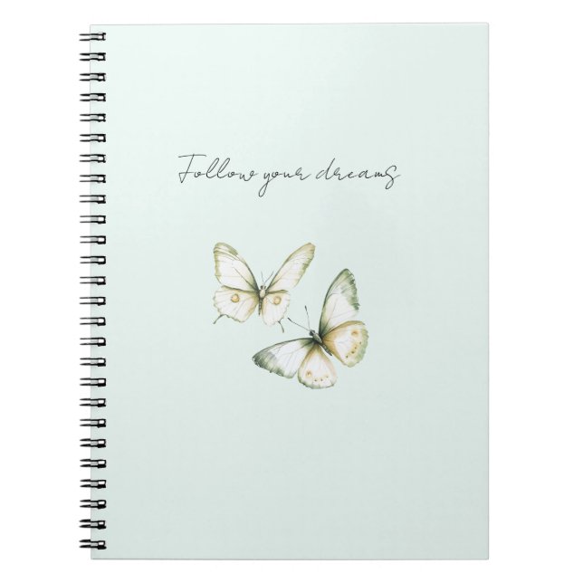 Carnet Mint Green White Butterflies (Devant)