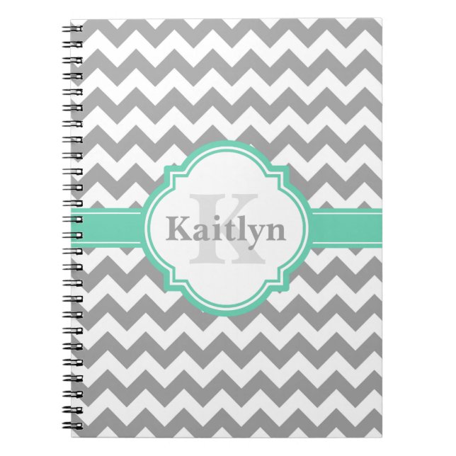 Carnet Mint Grey Chevron Motif & Quatrefoil marocain (Devant)