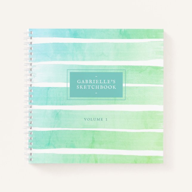Carnet Mint Turquoise Blue Sketchbook Ombre Stripes avec  (Devant)
