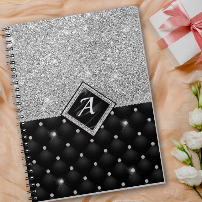 Carnet Minuscule cristal argent noir monogramme diamant é (Créateur téléchargé)