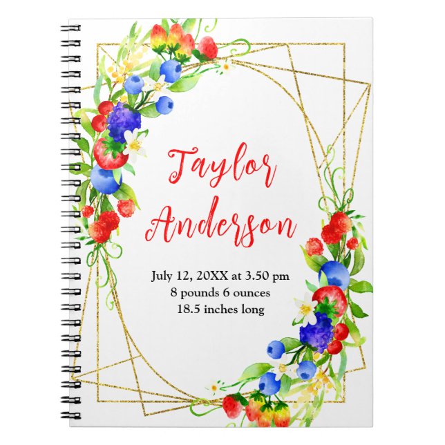 Carnet Mixed Berries Baby Birth Stats (Devant)