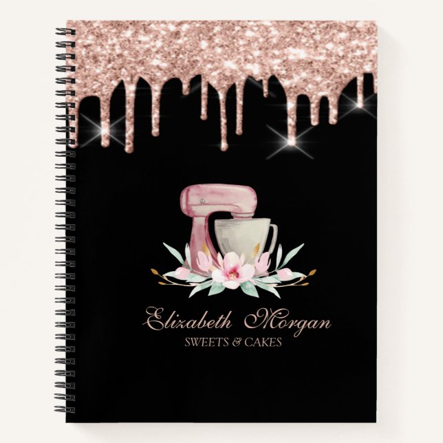 Carnet Mixer Flowers Rose Gold Drips Bakery Black  (Devant)