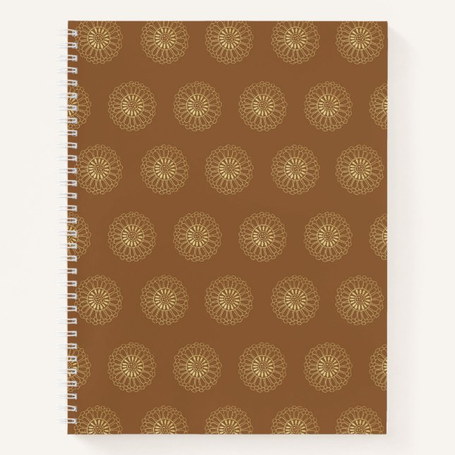 Carnet Mocha | Golden Zinnia Flower Medallions (Devant)