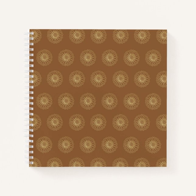 Carnet Mocha | Golden Zinnia Flower Medallions (Devant)