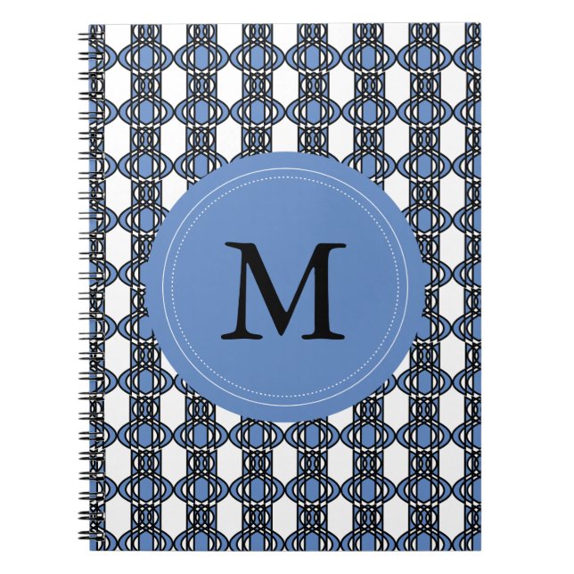 Carnet Mod Retro Monogramme Bleu Motif Scarabée Abstrait (Devant)
