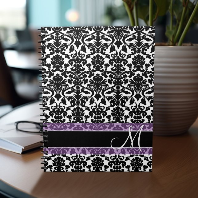 Carnet Modèle Damask avec Monogramme (Personalized notebook - add monogram and custom text)