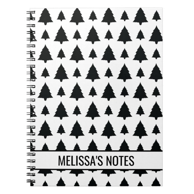 Carnet Modèle d'arbre de Noël sapin noir et blanc avec te (Devant)