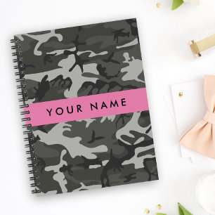 Carnet Modèle de camouflage gris, Votre nom, Personnalise