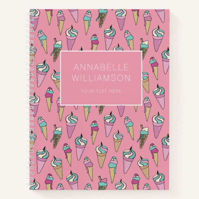 Carnet Modèle de cône de glace rose (Devant)