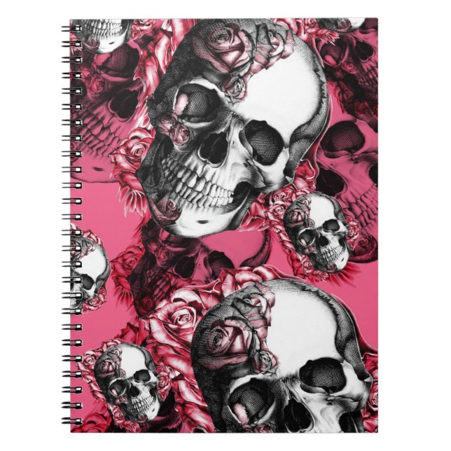 Carnet Modèle de crâne de rose de rose et de noir (Devant)