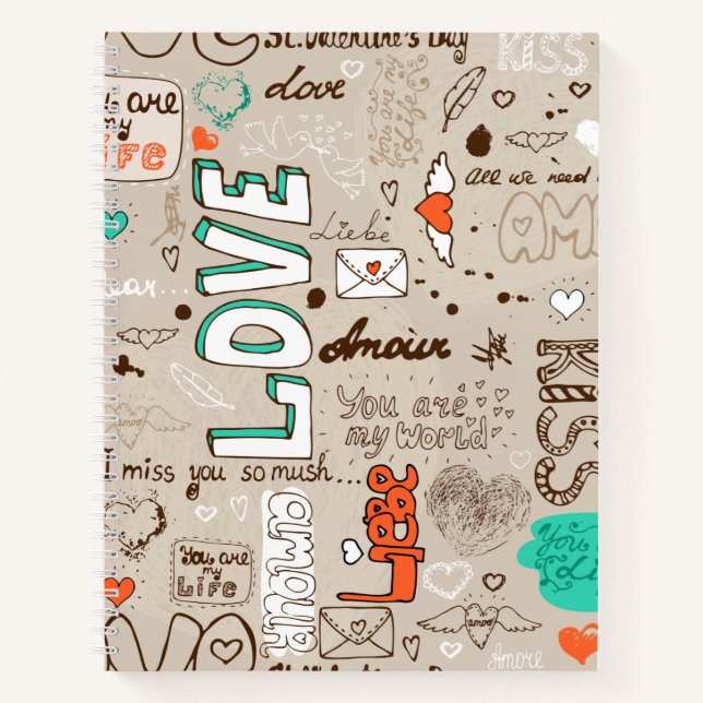 Carnet Modèle de doodle de citations d'amour (Devant)