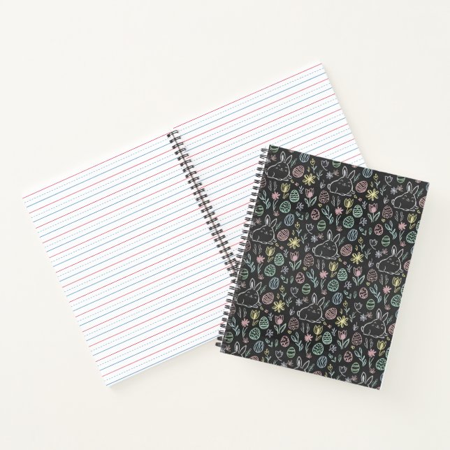 Carnet Modèle de lapin de Pâques à doodle sur tableau noi (Intérieur)