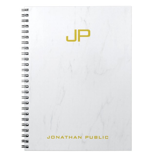 Carnet Modèle de marbre de monogramme doré tendance profe (Devant)