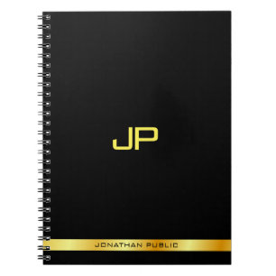 Carnet Modèle de monogramme élégant en or noir personnali