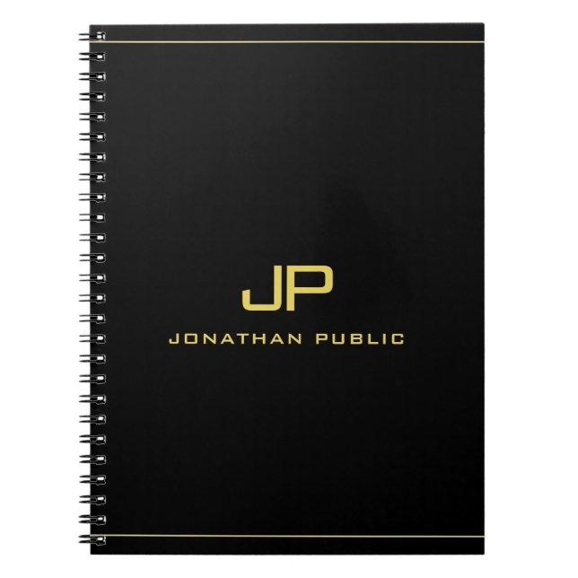 Carnet Modèle de monogramme initial Gold Noir professionn (Devant)