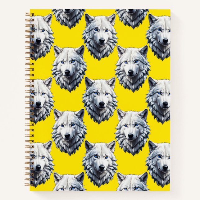 Carnet Modèle de tête de loup blanc design jaune  (Devant)