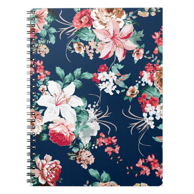 Carnet Modèle floral avec roses et petites fleurs avec v (Devant)