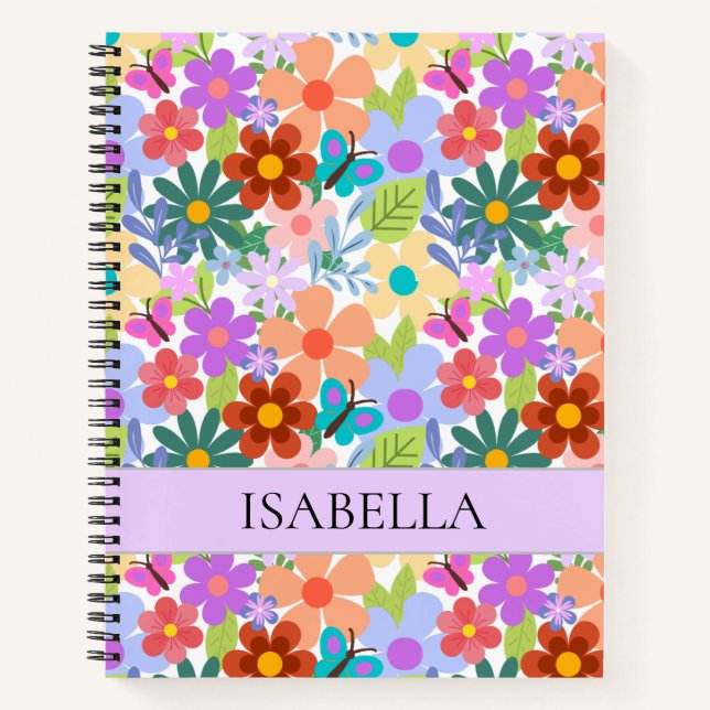 Carnet Modèle floral coloré personnalisé (Devant)