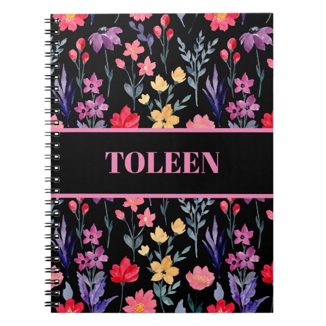Carnet Modèle floral coloré personnalisé (Devant)