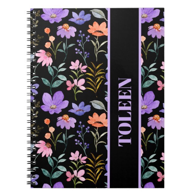 Carnet Modèle floral coloré personnalisé (Devant)