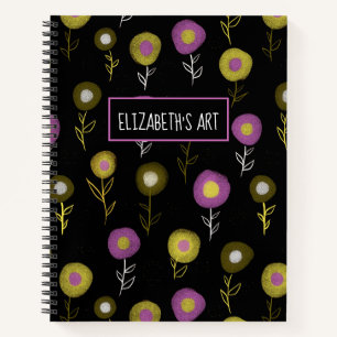 Carnet Modèle floral foncé Fille Nom Art Sketchbook
