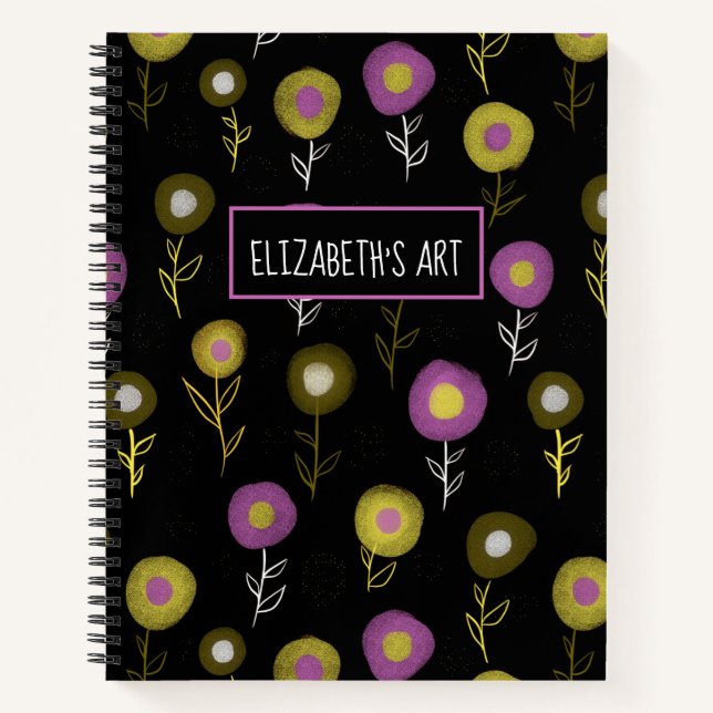 Carnet Modèle floral foncé Fille Nom Art Sketchbook (Devant)