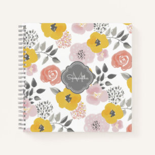 Carnet Modèle floral mélangé brillant avec votre monogram