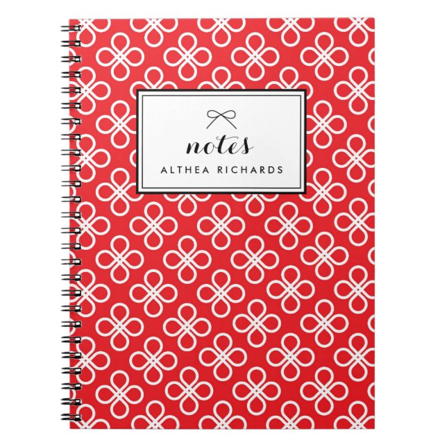 Carnet Modèle floral moderne rouge et blanc Personnalisé (Devant)
