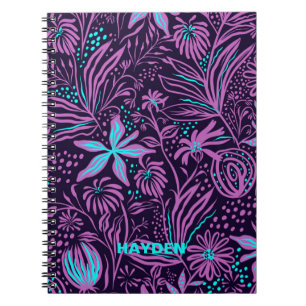Carnet Modèle floral moderne violet foncé Personnalisé