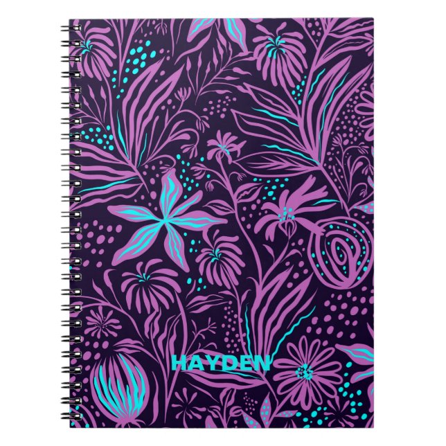 Carnet Modèle floral moderne violet foncé Personnalisé (Devant)