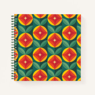 Carnet Modèle Floral Orange Moderne Du Milieu Du Siècle