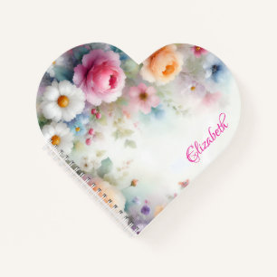 Carnet Modèle floral personnalisé à l'aquarelle Noms colo