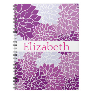 Carnet Modèle floral personnalisé rose blanc pourpre