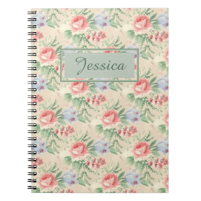 Carnet Modèle floral rose Vintage clair personnalisé (Devant)