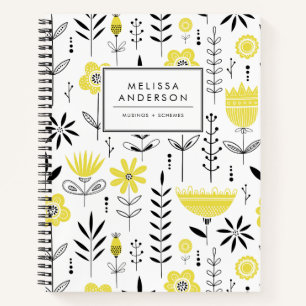 Carnet Modèle floral scandinave noir et jaune