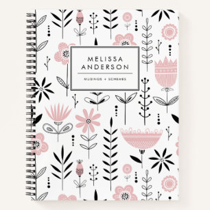 Carnet Modèle floral scandinave noir et rose