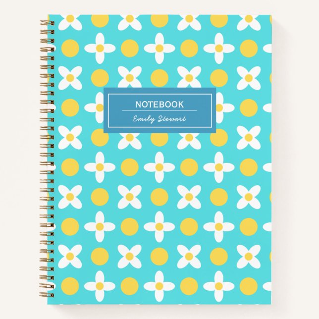 Carnet Modèle floral Turquoise bleu rétro personnalisé (Devant)