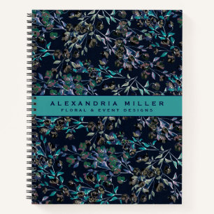 Carnet Modèle floral Turquoise et bleu marine