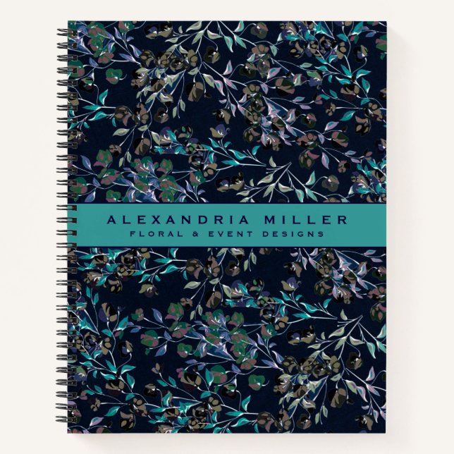 Carnet Modèle floral Turquoise et bleu marine (Devant)
