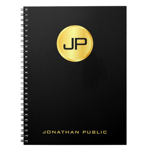 Carnet Modèle Monogramme Noir Et Or Personnalisé (Devant)