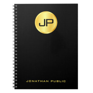 Carnet Modèle noir élégant personnalisé avec monogramme e